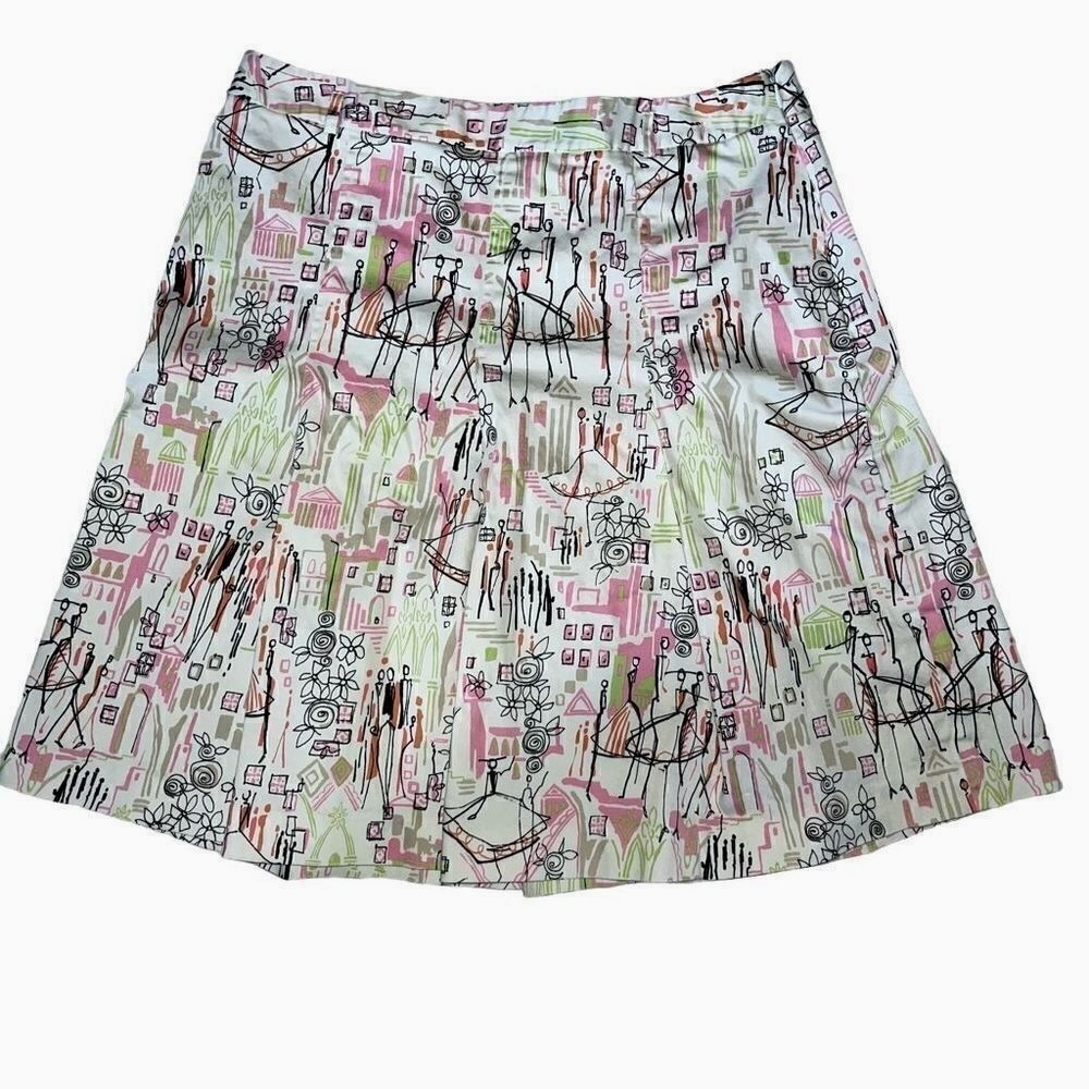 Grace Elements Womens Pink Green Novelty Print A-Line Skirt Size 14 Abstract Art